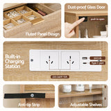 Artiss Dressing Table LED Vanity Desk Charging Station Wood