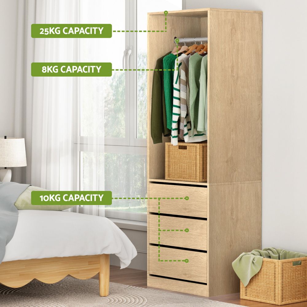 Artiss 2X Wardrobe Clothes Closet Storage Organiser Armoire Pine