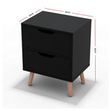 Artiss Bedside Table 2 Drawers - BODEN Black