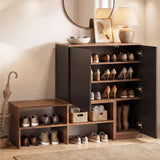 Artiss 2-IN-1 Shoe Cabinet Bench w/ Adjustable Shelf Hallway Walnut & Black