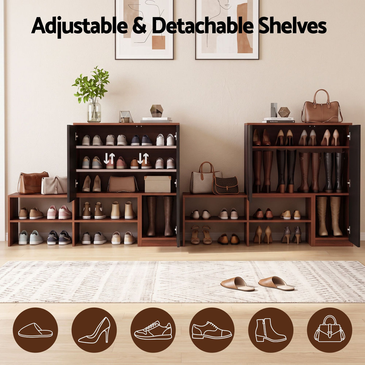 Artiss 2-IN-1 Shoe Cabinet Bench w/ Adjustable Shelf Hallway Walnut & Black