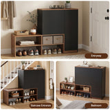 Artiss 2-IN-1 Shoe Cabinet Bench w/ Adjustable Shelf Hallway Walnut & Black