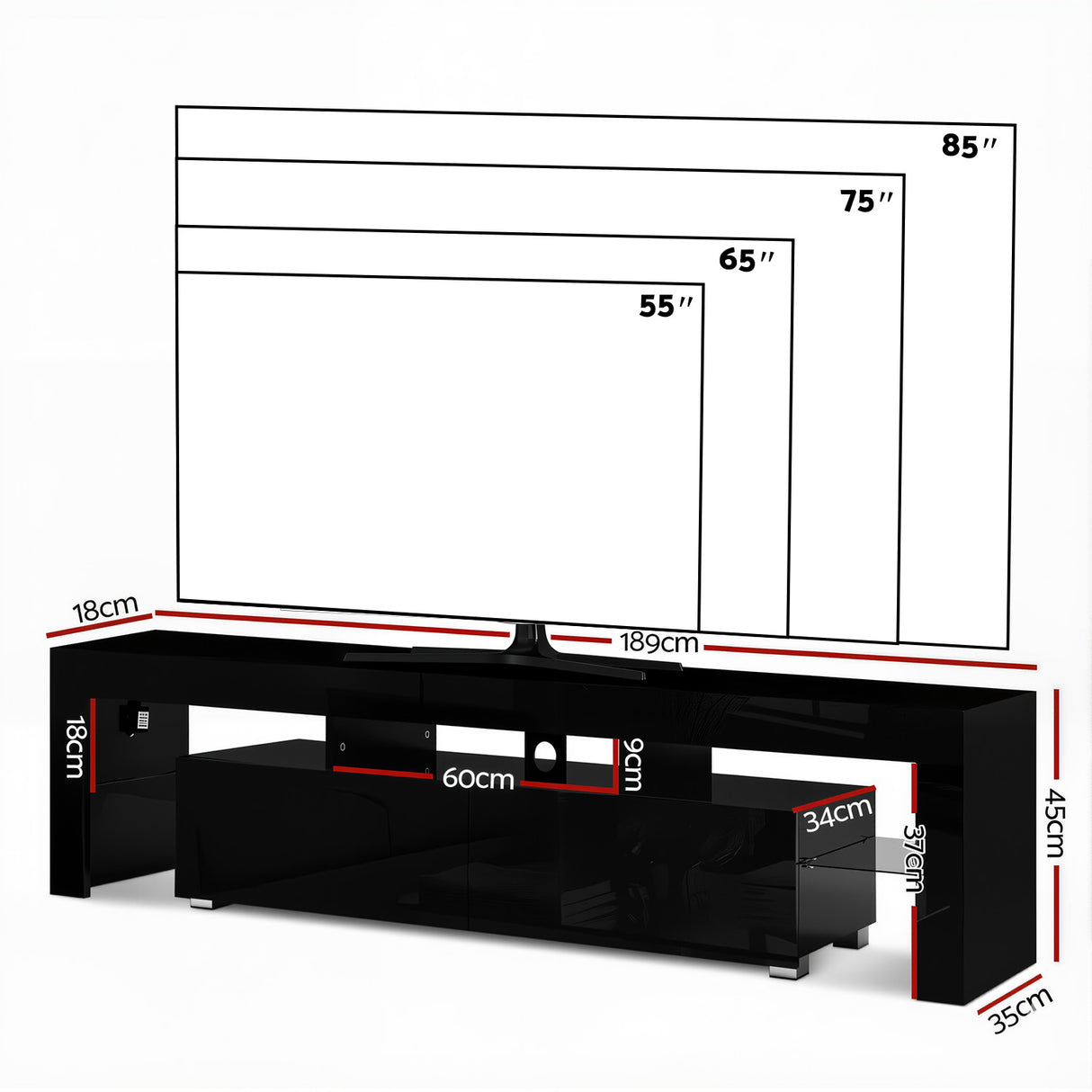 Artiss Entertainment Unit TV Cabinet LED 189cm Black Elo