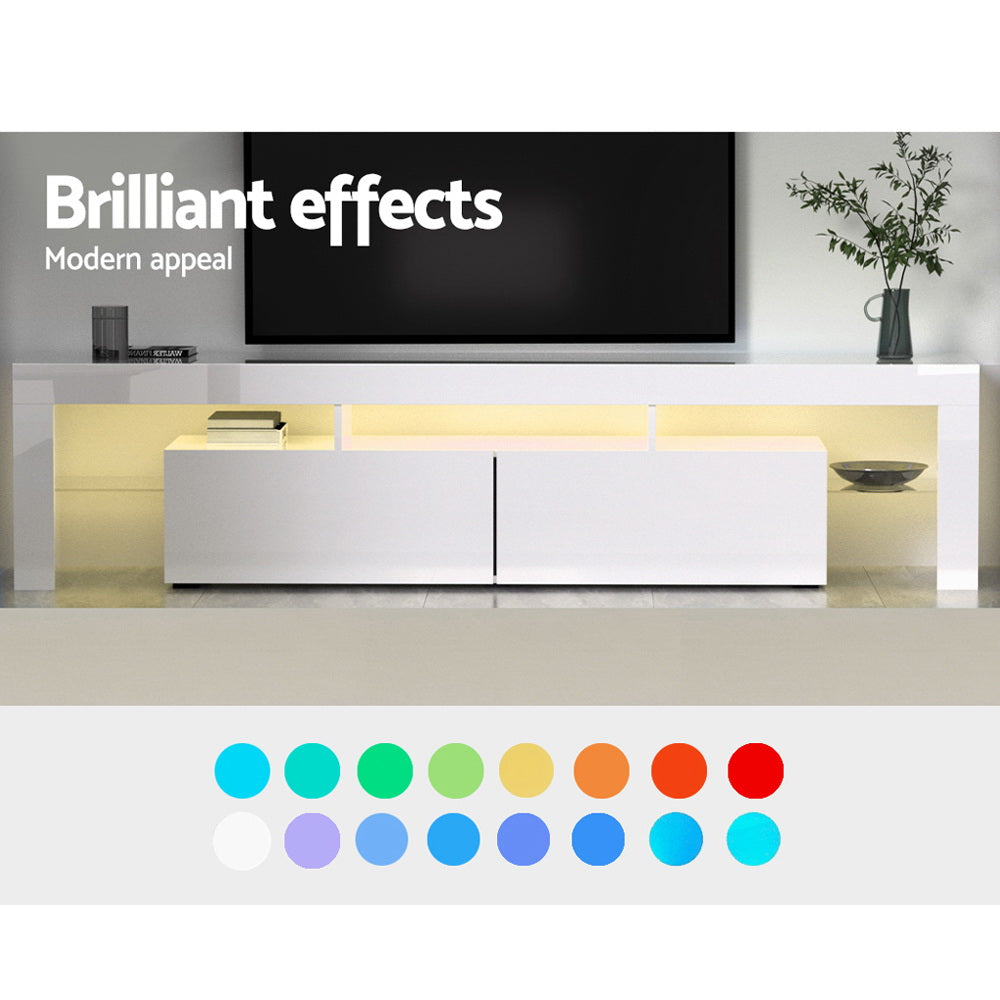 Entertainment Unit TV Cabinet Customisable RGB LED Light 189cm White