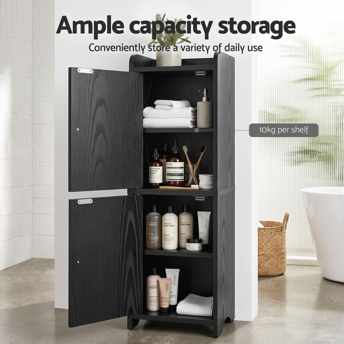 Artiss Bathroom Storage Cabinet Freestanding Cupboard Narrow Floor Shelf Black