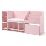 Keezi Kids Storage Unit Bookshelf Toy Box Organiser Bench Seat Cabinet 170cm Pink
