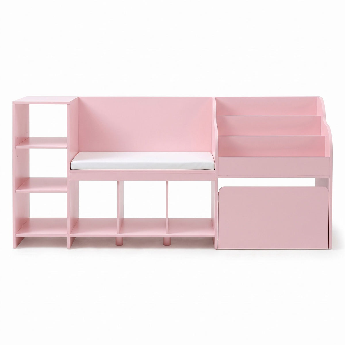 Keezi Kids Storage Unit Bookshelf Toy Box Organiser Bench Seat Cabinet 170cm Pink