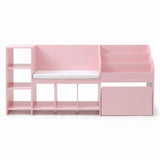 Keezi Kids Storage Unit Bookshelf Toy Box Organiser Bench Seat Cabinet 170cm Pink