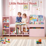 Keezi Kids Storage Unit Bookshelf Toy Box Organiser Bench Seat Cabinet 170cm Pink