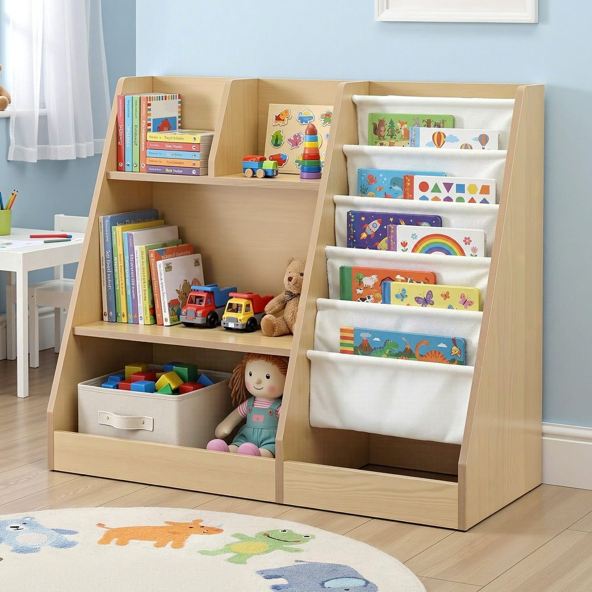 Keezi Kids Bookshelf Wood Bookcase Children Storage Rack Display Shelves Holder