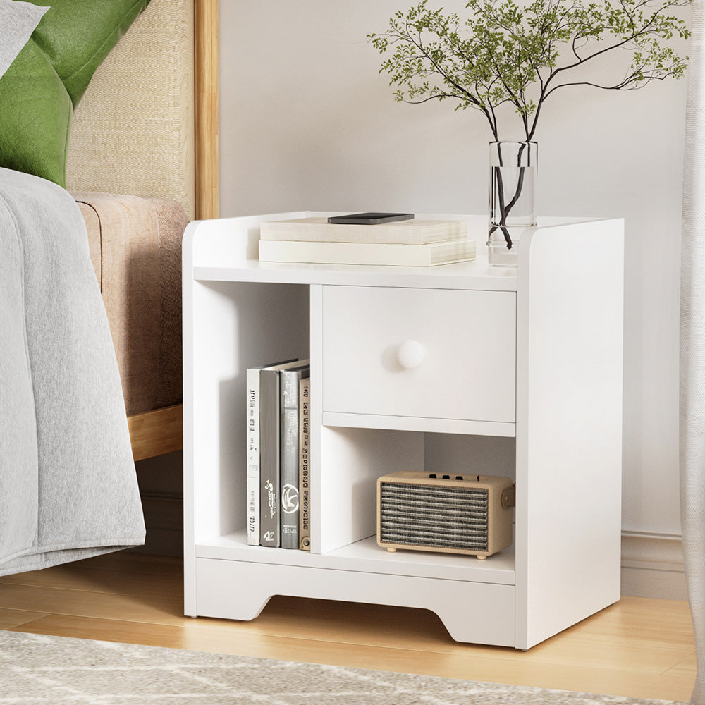 Artiss Bedside Table Drawer Nightstand Side End Table Storage Open Shelf White