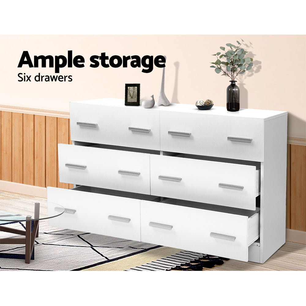 White 6-drawer Melamine Lowboy