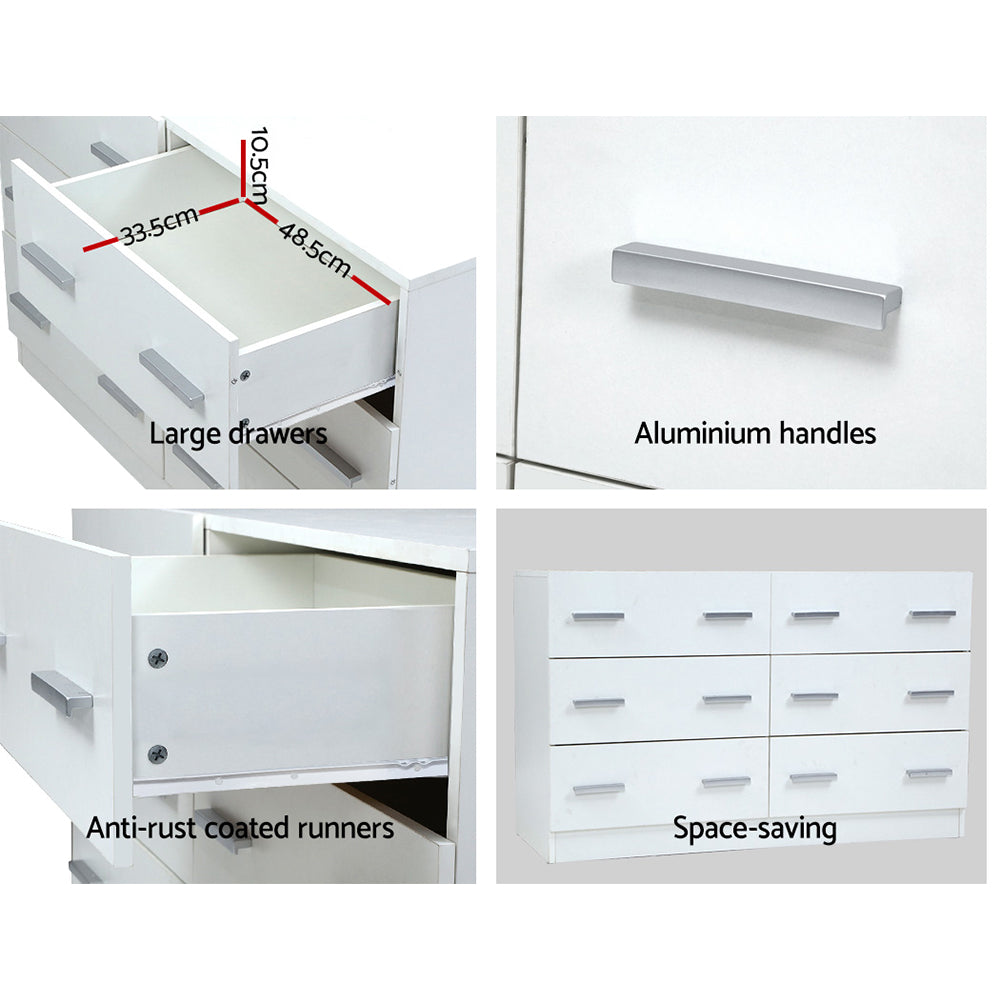 White 6-drawer Melamine Lowboy