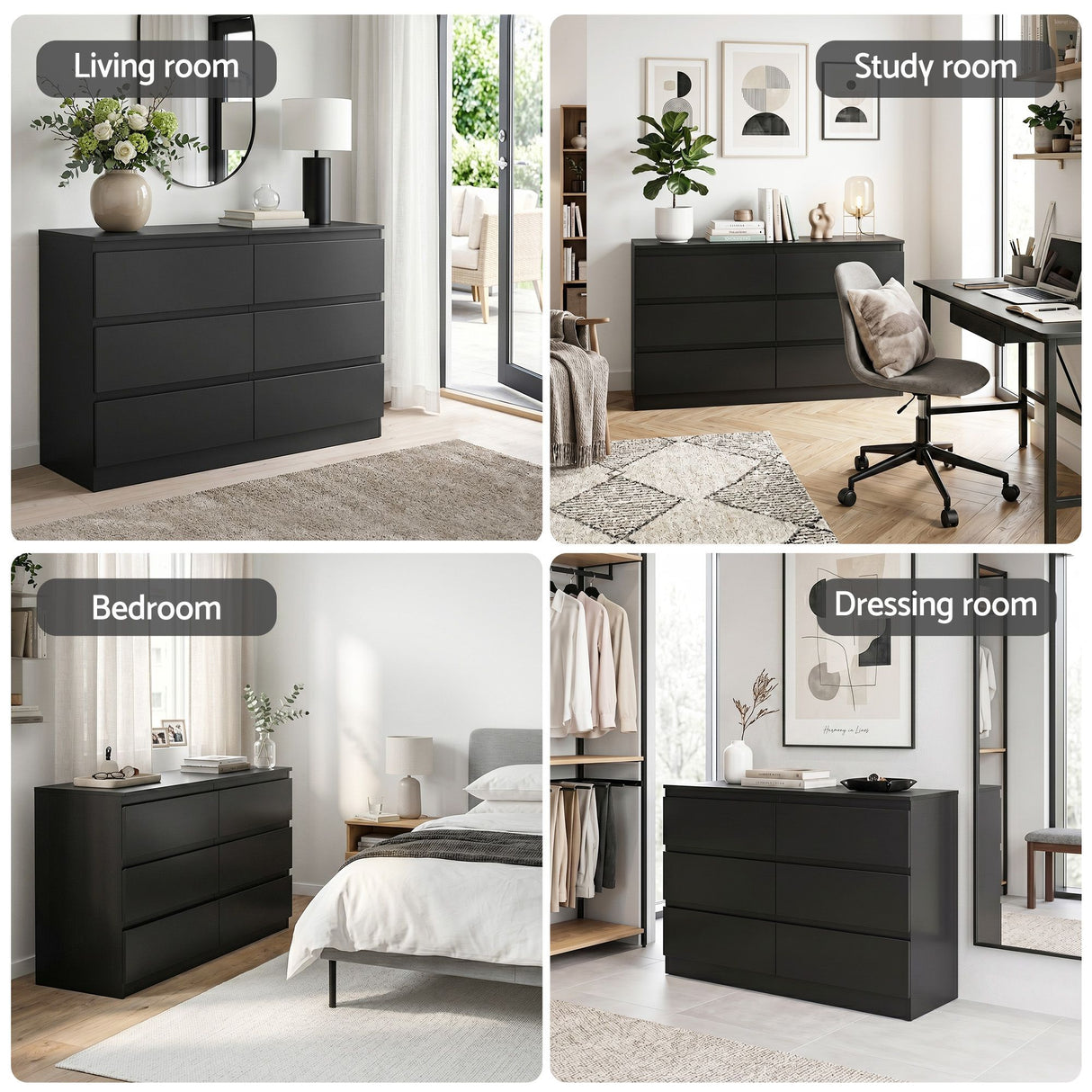 Artiss 6 Chest of Drawers Lowboy Black