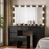 Artiss Dressing Table Vanity Desk Set Stool 12 Led Bulbs Black