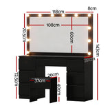 Artiss Dressing Table Vanity Desk Set Stool 12 Led Bulbs Black