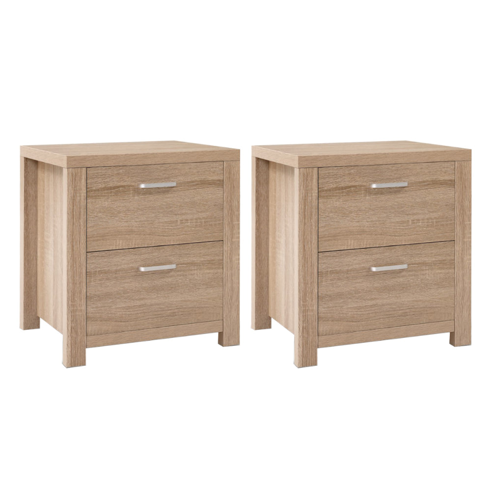 Artiss 2x Bedside Table 2 Drawers - MAXI Pine