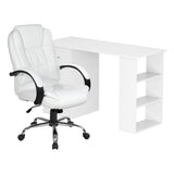 Artiss Computer Desk 120cm Executive Office Chair Set PU Leather High Back White