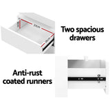 Artiss 2X Bedside Table LED 2 Drawers Lift-up Storage - COLEY White