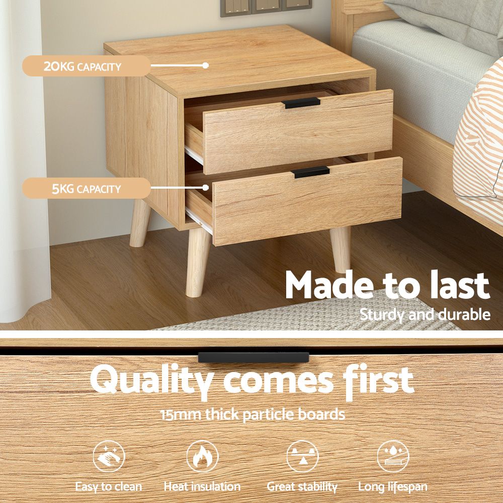 Artiss Bedside Table 2 Drawers - Pine