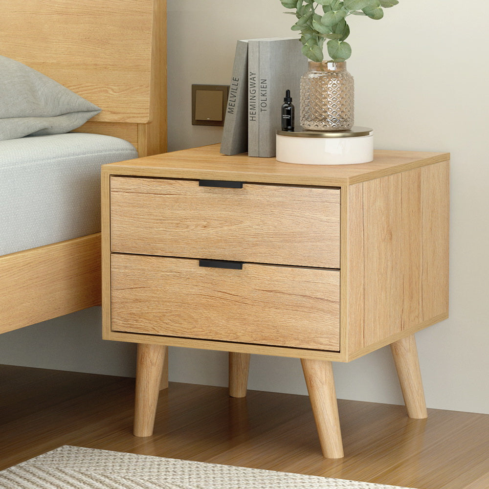 MAJD Pine 2 Drawer Bedside Table