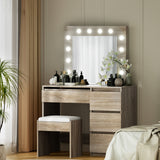 Artiss Dressing Table Set Stool 12 Led Bulbs Wood