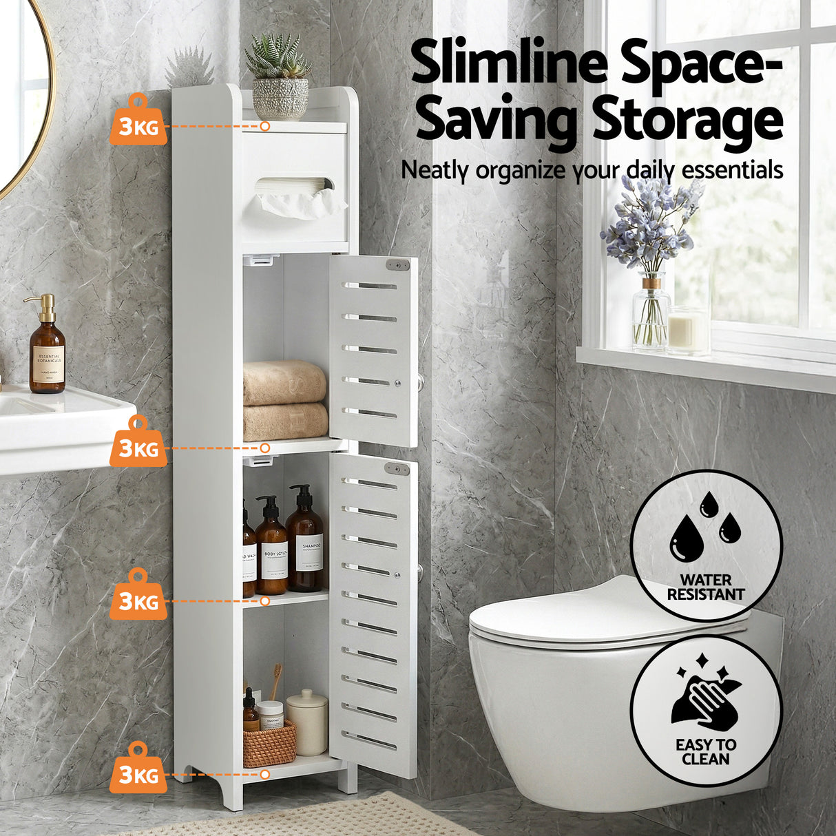 Artiss 2x Bathroom Storage Cabinet 3-Tier Toilet Paper Holder Organizer White