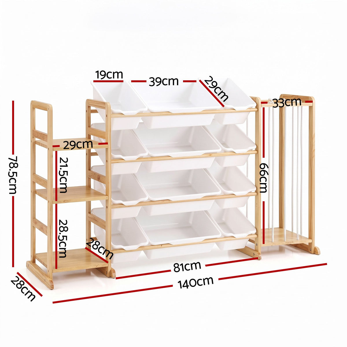 Keezi 3-in-1 Kids Toy Storage Organiser with 12 Bins, Shelves & Animal Storage