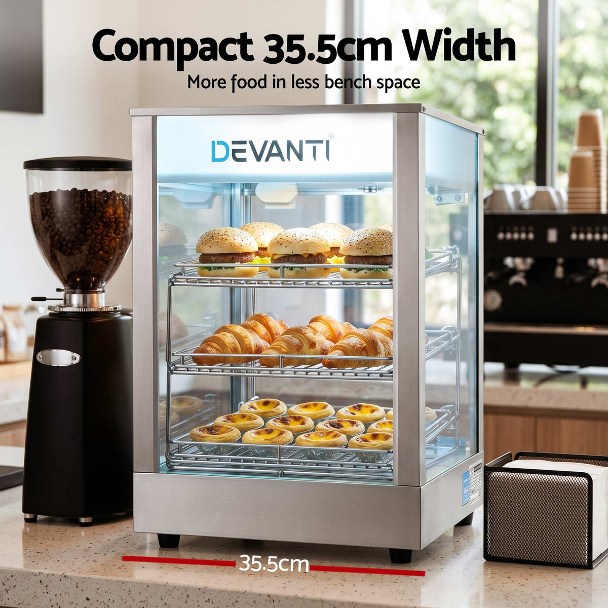 Devanti Commercial Food Warmer 850W 3 Shelf Heated Display Cabinet