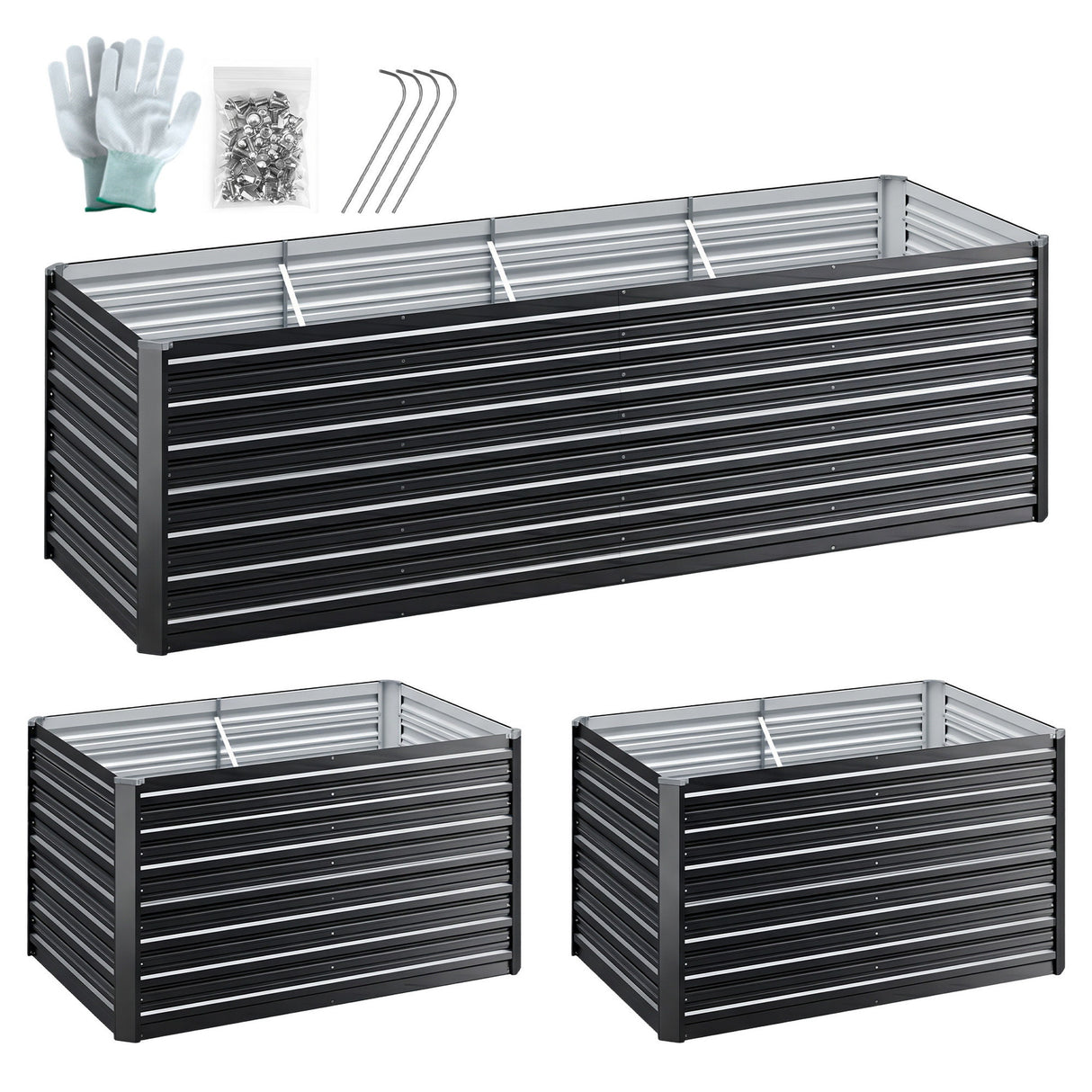 Green Fingers 2-in-1 Raised Garden Bed Kit, 240cm/120cm| 77cm Extra Deep Ergonomic Planter Box | Protect Your Back | Galvanised Steel Vegetable Flower Pot for Outdoor Garden | Includes Gloves & Pegs