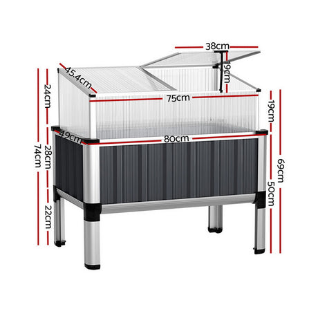 Green Fingers Raised Garden Bed x2 80x49x74cm Greenhouse Planter Box Galvanised Herb