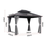 Instahut Gazebo 3x3.65m Canopy Outdoor Steel Frame Patio Tent Curtains Marquee Grey