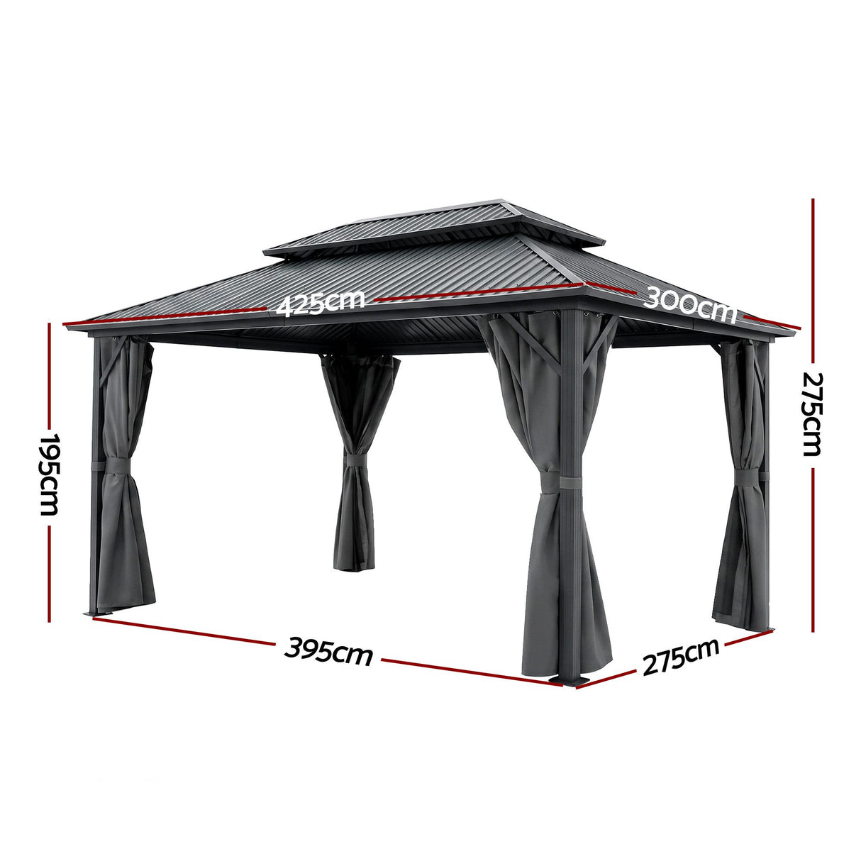 Instahut 3x4.25m Gazebo Hardtop Steel Roof Outdoor Pavilion