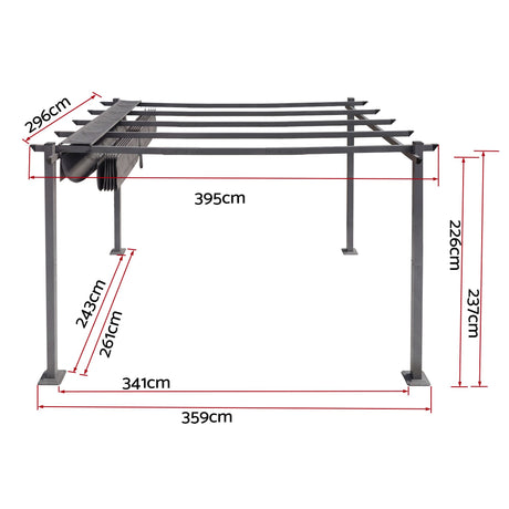 Instahut Gazebo Outdoor Garden Pergola Aluminium Frame Adjustable Canopy 3x4m Grey