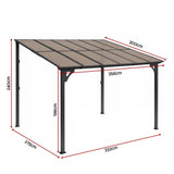 Instahut Gazebo Lean-To Pergola Garden Patio Polycarbonate 356cm X 275cm Brown