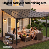 Instahut Gazebo Lean-To Pergola Garden Patio Polycarbonate 356cm X 275cm Brown