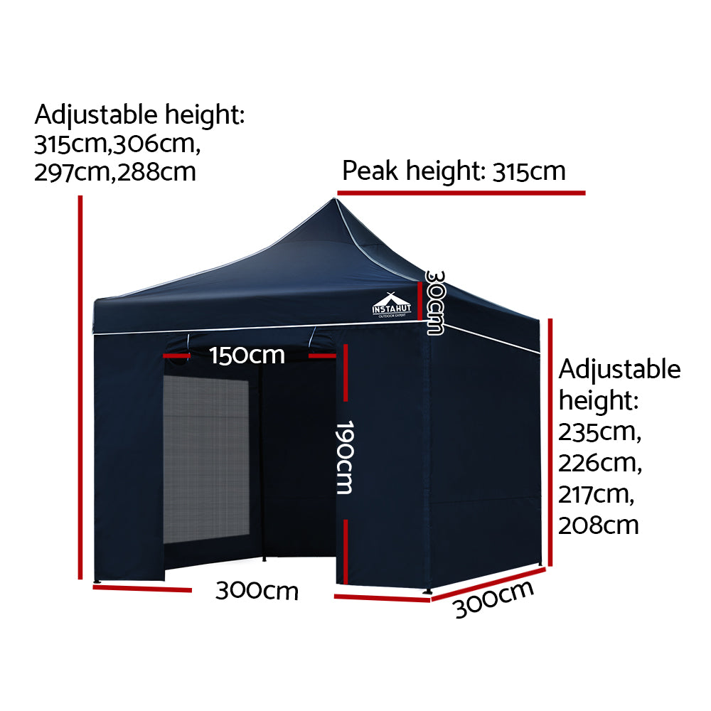 Instahut Gazebo Pop Up Marquee 3x3 Folding Tent Gazebos Camping 500D Oxford Navy