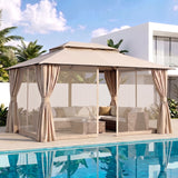 Instahut Gazebo 3x4m Canopy Outdoor Steel Frame Patio Tent Curtains Marquee Beige