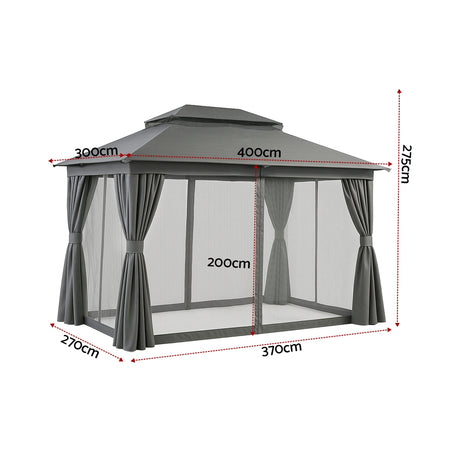 Instahut Gazebo 3x4m Canopy Outdoor Steel Frame Patio Tent Curtains Marquee Grey