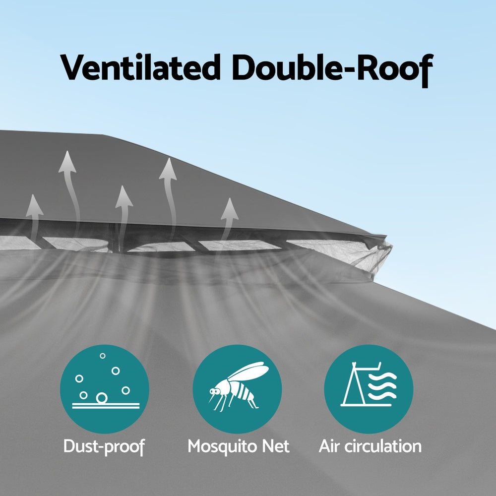 Instahut Gazebo 3x4m Canopy Outdoor Steel Frame Patio Tent Curtains Marquee Grey