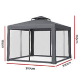 Instahut Gazebo Marquee 3m Outdoor Event Tent Camping Party Mesh Wall Canopy Grey