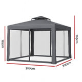 Instahut Gazebo Marquee 3m Outdoor Event Tent Camping Party Mesh Wall Canopy Grey