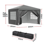 Instahut Gazebo 3x3 Pop Up Marquee Folding Tent Wedding Gazebos Camping Outdoor Shade Canopy Gray