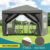 Instahut Gazebo 3x3 Pop Up Marquee Folding Tent Wedding Gazebos Camping Outdoor Shade Canopy Gray