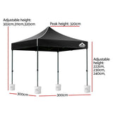 Instahut Gazebo Pop Up Marquee 3x3 Folding 500D Wedding Tent Base Pod Black