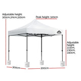 Instahut Gazebo Pop Up 3x3m w/Base Podx4 Marquee Folding Outdoor Wedding Camping Tent Shade Canopy White