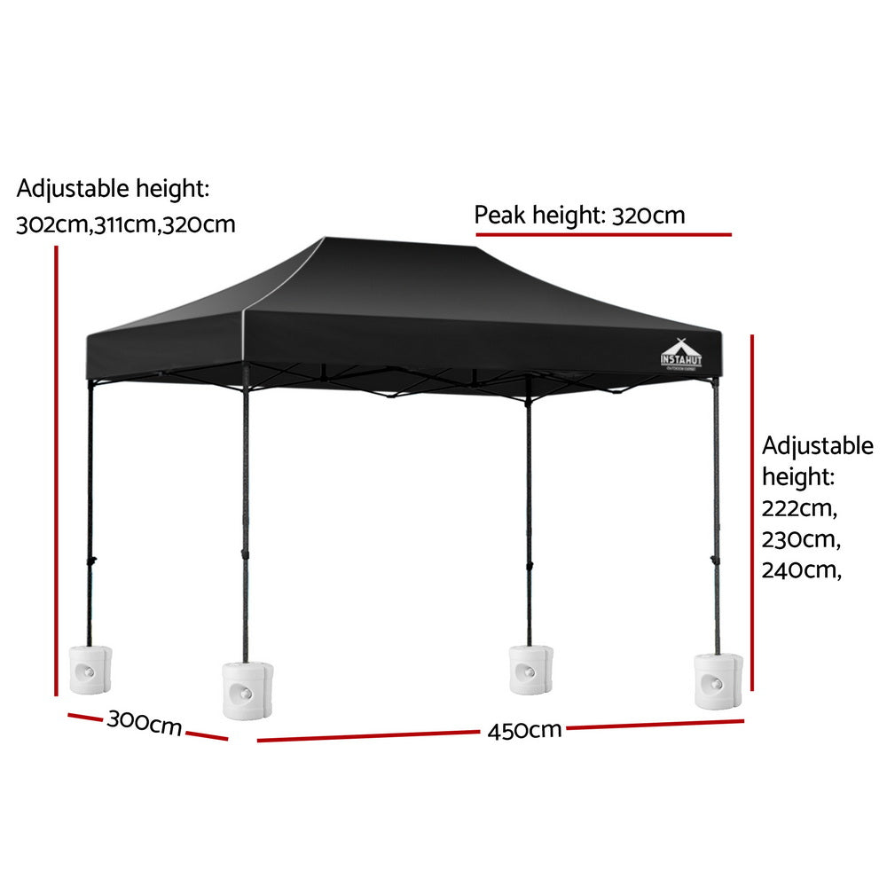 Instahut Gazebo Pop Up Marquee 3x4.5 Folding 500D Wedding Tent Base Pod Black