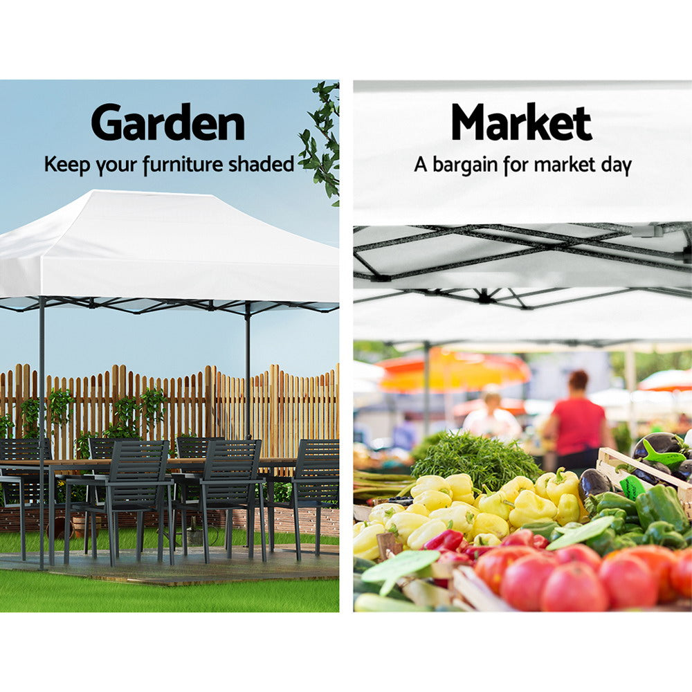 Instahut Gazebo Pop Up 3x4.5m w/Base Podx4 Marquee Folding Outdoor Wedding Camping Tent Shade Canopy White