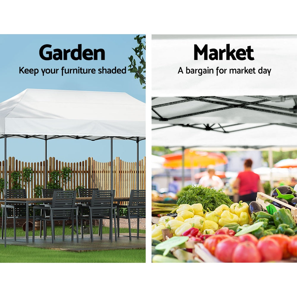 Instahut Gazebo Pop Up Marquee 3x6 Folding 500D Wedding Tent Base Pod White