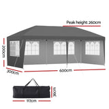 Instahut Gazebo 3x6m Pop Up Marquee Wedding Party Outdoor Camping Canopy Grey